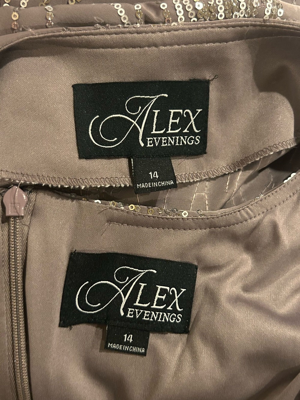 Alex Evenings Sequin Mock Two-Piece Dress with Jacket Size 14 Pewter and Silver - Picture 14 of 16
